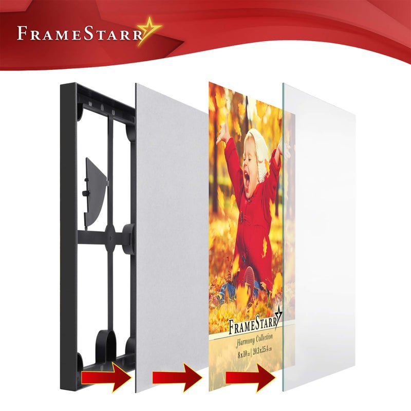 FrameStarr 8x10 Picture Frame Set (Black, 3 Pack), Front-Loading Contemporary Modern Style, Tabletop or Wall Mount, Harmony Collection - Image 2